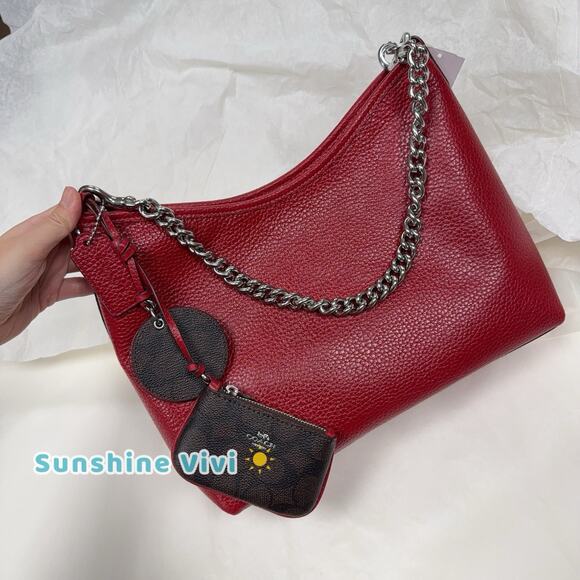 NWT Coach Laurel Shoulder Bag Mirror Charm & Pouch CBI94 Dark Cardinal/Walnut - Picture 7 of 10